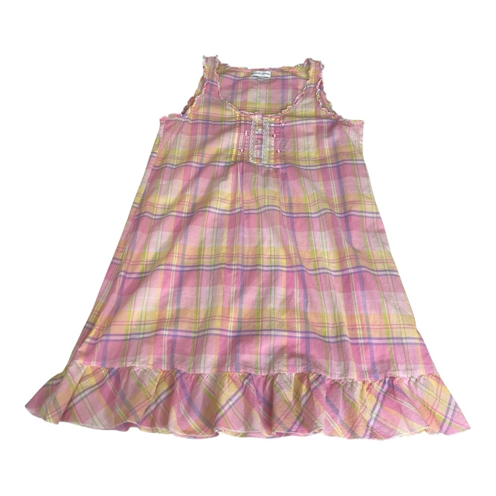 Miss Elaine 100% Cotton Nightgown Plaid  Pink Pastel Midi Sleepwear VTG